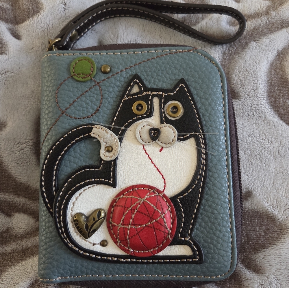 Chala Cat Wallet Wristlet Zip Around Quality Credit Card Slots Whimsical Design